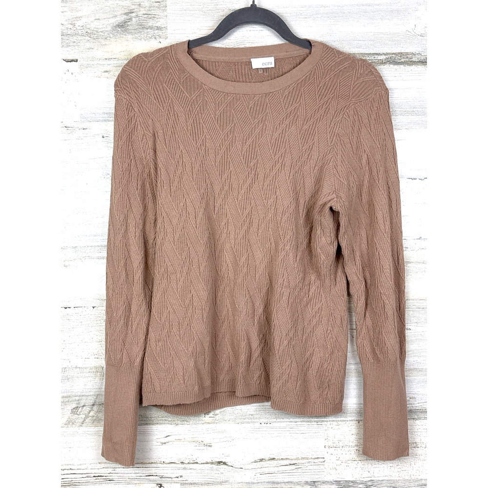 ECRU Womens L Tan Viscose Cashmere Knit Lightweight Long Sleeve Sweater